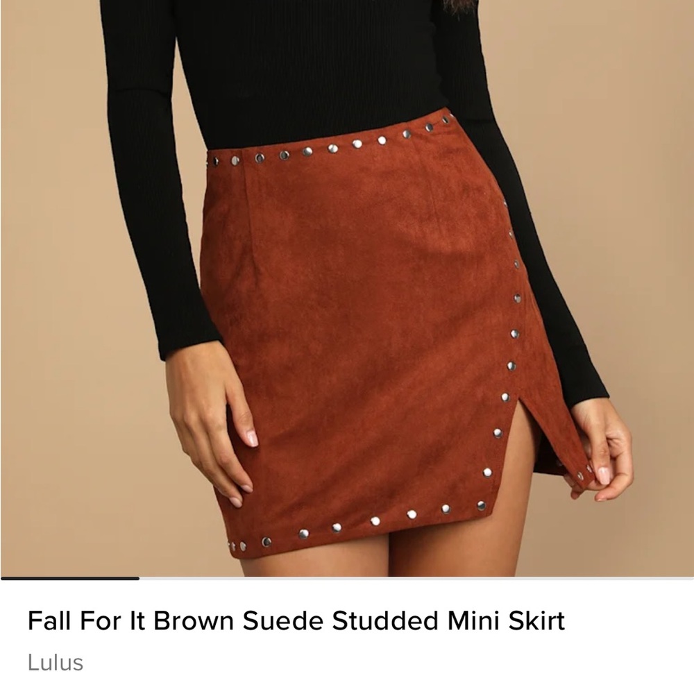 Lulu's Chestnut Suede Studded Mini Skirt